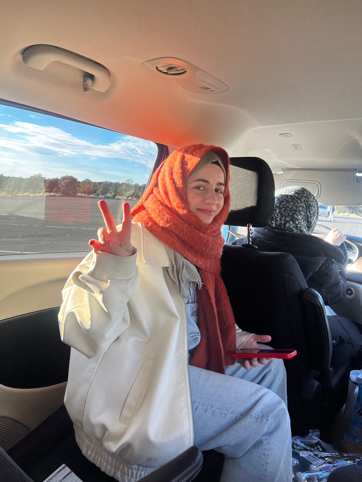 Road trip portrait inside a car